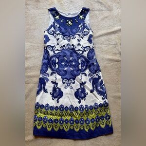 Willow Glenn Elegant Blue and Green Midi Dress